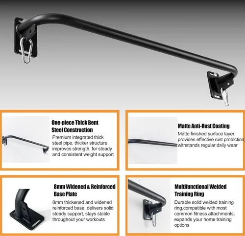 Vista 3 de Wall Mounted Doorway Pull Up Bar, Carbon Steel Chin Up Bar and Pull Up Bar with Reinforced Steel Plate Support for Joists and Wall Studs, Strength