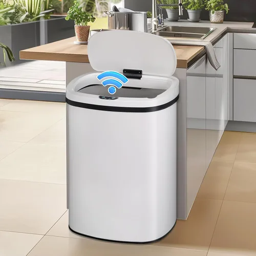 Vista 11 de Dkeli Cubo de basura automático de 13 galones con sensor de movimiento sin tacto, basurero de cocina de acero inoxidable con tapa, basurero de alta