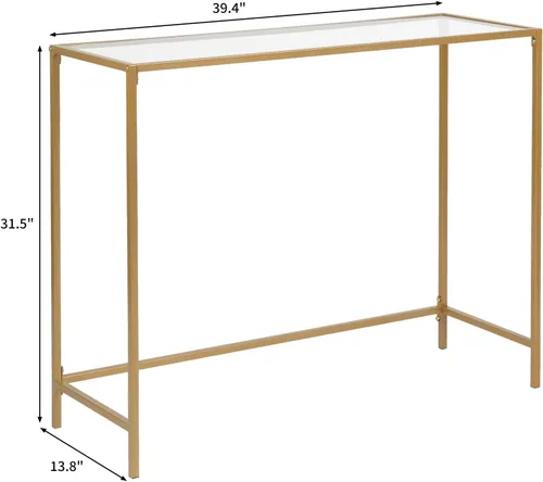 Vista 3 de Ochine Mesa de sofá de vidrio templado, mesa de entrada moderna, mesa de vidrio templado, mesa de sofá delgada detrás del sofá con marco de metal