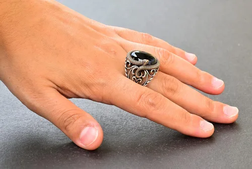 Vista 6 de Enigmatic Serpent 925K Sterling Silver Men's Gemstone Ring - Symbolic Power & Handcrafted Intricacy