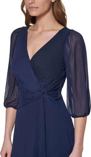 Vista 4 de DKNY Vestido cruzado de gasa con manga 34 para mujer