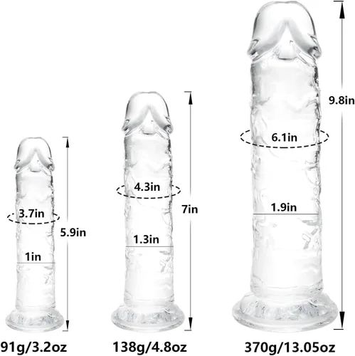 Vista 3 de Juego de consolador realista transparente de 3 piezas (6 pulgadas, 7 pulgadas y 10 pulgadas) (pequeño, grande, enorme): kit de entrenamiento