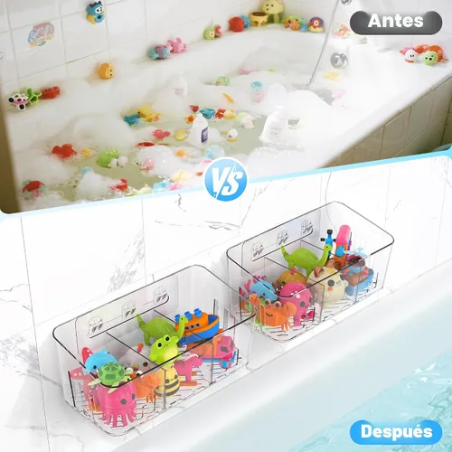 Vista 6 de Lysam Almacenamiento de juguetes de baño, 2 paquetes, soporte grande para juguetes de baño con 3 compartimentos, organizador de juguetes de bañera