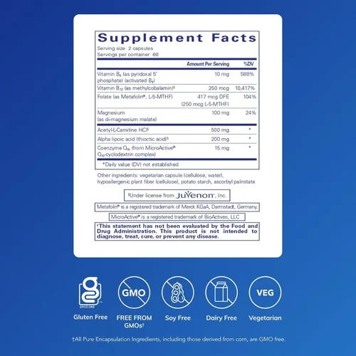 Vista 2 de Pure Encapsulations Revita-Age Nerve Suplemento hipoalergénico para un mejor apoyo cardiovascular, metabólico y neurocognitivo* 120 cápsulas