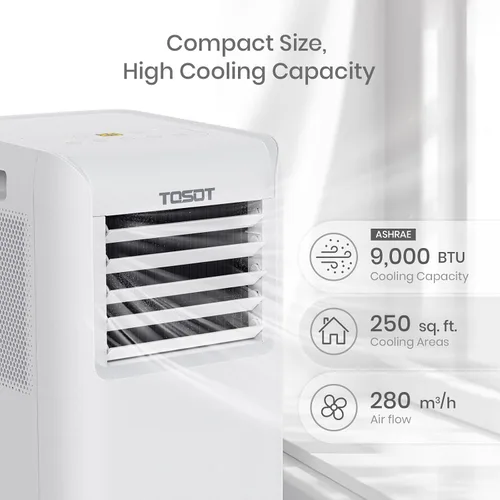 Vista 2 de TOSOT - Aire acondicionado de 9,000 BTU más fácil de instalar, silencioso y portátil 3 en 1, deshumidificador, ventilador para habitaciones de hasta