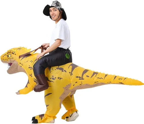 Vista 6 de MXoSUM Disfraz inflable de dinosaurio para adultos, disfraz de Halloween T-REX, divertido disfraz de dinosaurio inflable