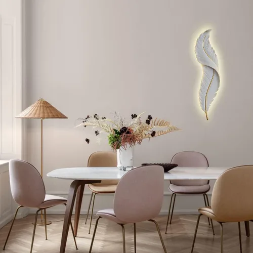 Vista 3 de Lámpara de pared de plumas moderna LED con diseño de plumas blancas elegante 3000 K-6000 K, lámpara de pared LED vintage para dormitorio, sala