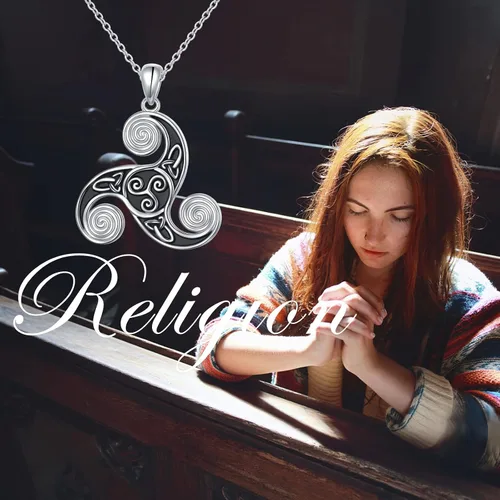 Vista 5 de Collar celta de plata de ley con nudo celta irlandés, nudo de amor, nudo triquetra, collar de Claddagh para mujer
