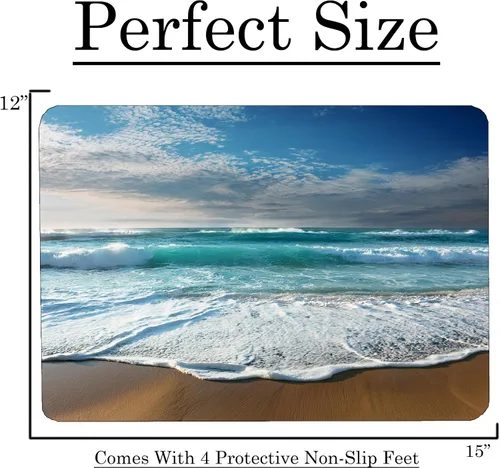 Vista 3 de Coastal Shoreline Waves Sandy Beach Tabla de cortar de vidrio para cocina, regalo decorativo (playa)
