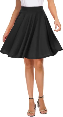 Vista 20 de EXCHIC Falda básica para mujer, estilo patinadora, casual, elástica, plisada, minifalda con vuelo midi de línea A 10