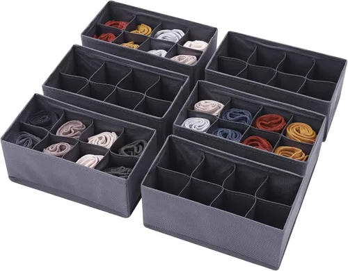 Vista 8 de DIOMMELL Paquete de 6 cajas de almacenamiento de tela plegables para armario, aparador, cajón, cestas de tela, contenedores divisores para ropa, Gris