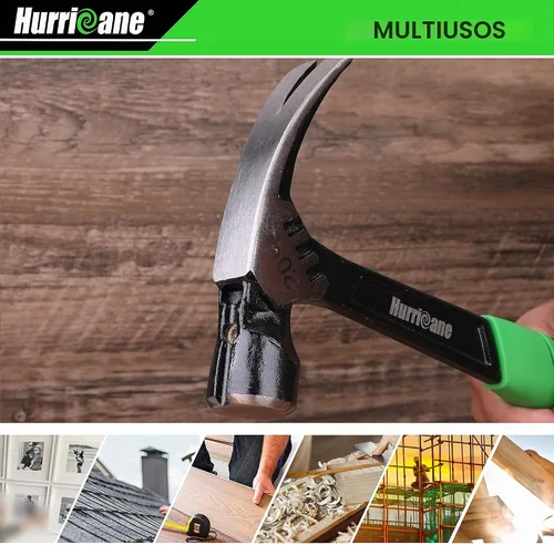 Vista 9 de HURRICANE Martillo de garra de 20 onzas con soporte magnético para clavos, martillo de garra recta con mango absorbente de golpes, martillo forjado