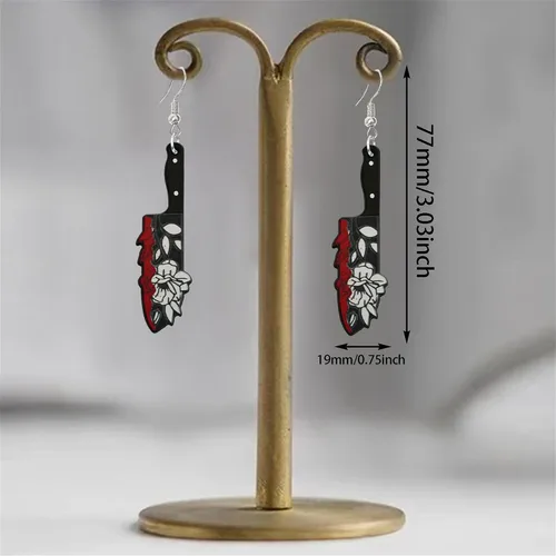 Vista 2 de Aretes góticos exagerados de hip hop para mujer, joyería negra larga, cuchillo colgante, aretes colgantes de imitación, acrílico, punk, cocina