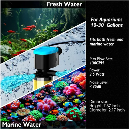 Vista 6 de AquaMiracle Filtro sumergible para acuario de 3 etapas en tanque con doble salida de agua y aireación, filtro interno de tanque de peces de 130 GPH