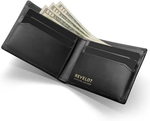 Vista 2 de REVELOT Cartera delgada clásica piel auténtica con bloqueo RFID W2 Negro - Minimalista