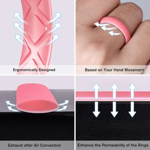 Vista 6 de Egnaro Silicone Ring Women, Inner Arc Ergonomic Breathable Design Womens Silicone Wedding Ring, 4mm Width - 1.5mm Thickness Rubber Wedding Bands