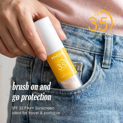 Vista 9 de KYDA Protector solar mineral en polvo para rostro y cuero cabelludo, protector solar SPF 35 para el cuero cabelludo, protector solar