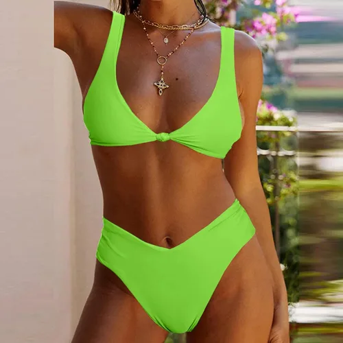 Vista 4 de Traje baño femenino dos piezas conjunto Sujetador camuflaje natación sólido Bikini Traje baño Verano femenino Traje