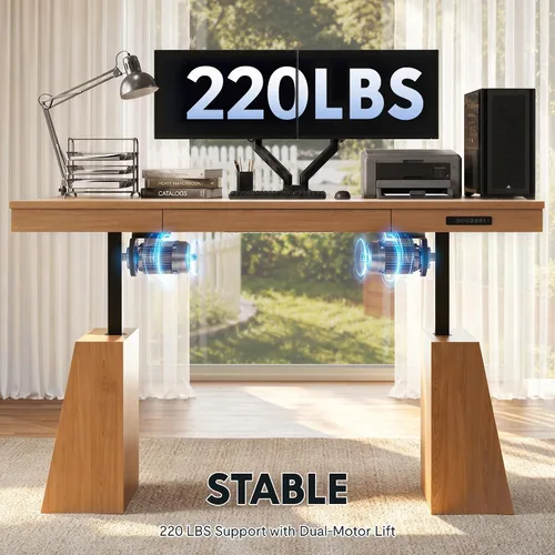 Vista 7 de FLEXISPOT 63"x30" Executive Standing Desk with Drawer, Brown Marrón