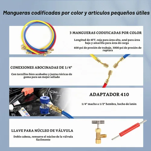 Vista 4 de PB Motor Tech - Juego de bomba de vacío y manómetro – Bomba de 4.5 CFM con manómetro de colector de latón, acopladores rápidos, adaptador 410
