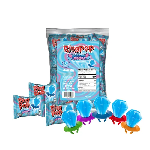 Vista 15 de Ring Pop Paquete de piruletas a granel de frambuesa azul envuelta