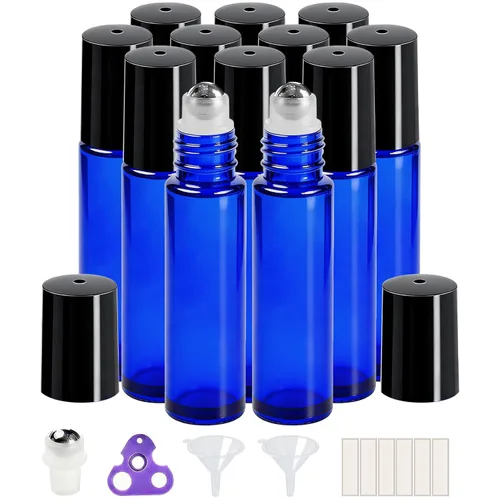 Vista 25 de PrettyCare 6 piezas, botellas roll-on de 10 ml para aceites esenciales con bola de rodillo de acero inoxidable - Botellas rellenables a prueba