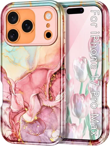 Vista 48 de Btscase Funda compatible con iPhone 17 de 6.3 pulgadas 2025, patrón de mármol 3 en 1, resistente a prueba de golpes, cuerpo completo, policarbonato