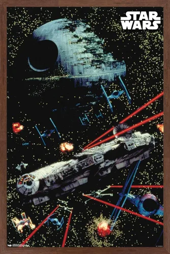 Vista 7 de Trends International Star Wars: Saga - Póster de pared de batalla espacial, 14.725 x 22.375 pulgadas, versión enmarcada de madera de granero