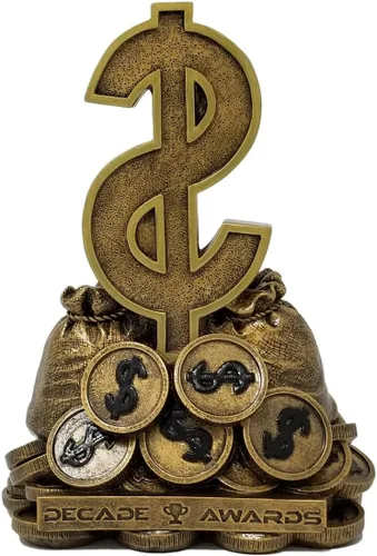 Vista 3 de Decade Awards Trofeo Dollar Sign - 6 pulgadas de alto - Premio Stack of Money - Placa grabada bajo petición