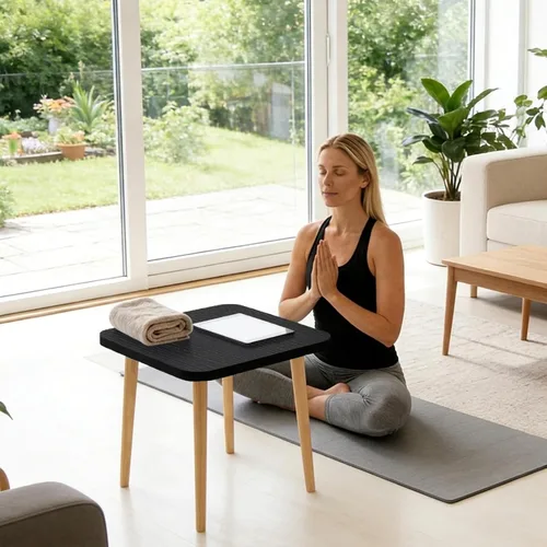 Vista 9 de Mesa auxiliar cuadrada pequeña para sala de estar, negro, 20 pulgadas