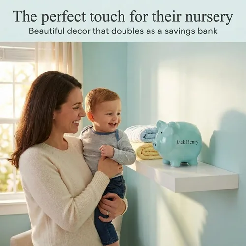 Vista 5 de Blue XL Ceramic Piggy Bank Large Cute Money Bank Decorative Savings Pig Bank for Kids & Adults Light Blue Coin Bank Home Decor Gift