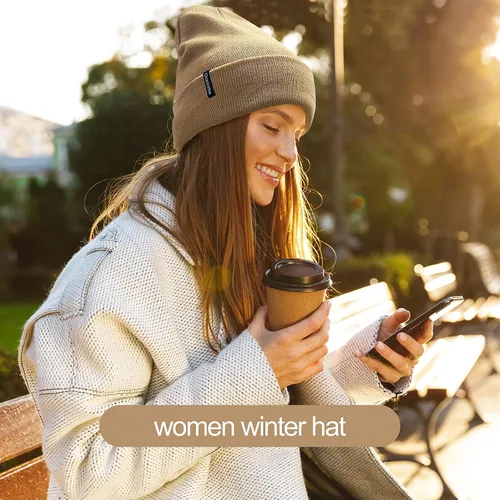 Vista 3 de Ocatoma Gorro para hombres y mujeres, de punto acrílico, con puños, para uso diario, cálido, unisex, regalos para hombres y mujeres, novio, él y ella