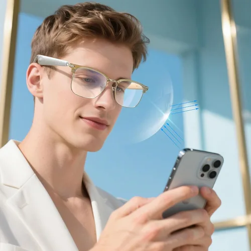 Vista 6 de Xmenha Gafas inteligentes con Bluetooth para mujer, altavoz de audio, lentes Bluetooth con altavoces, gafas de sol inteligentes de cristal azul