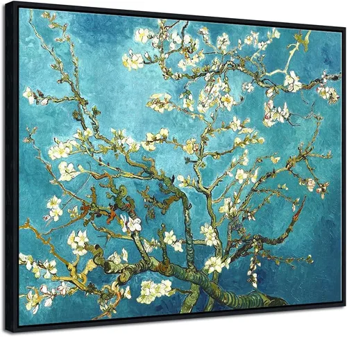 Vista 8 de Pyradecor Modernas pinturas al óleo famosas de flor de almendra, impresiones en lienzo de Van Gogh, cuadros florales sobre lienzo, arte de pared