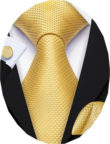 Vista 219 de Barry.Wang Juego de corbatas para hombre, corbata de seda a rayas, tejido a cuadros, gemelos formales, negocios, boda