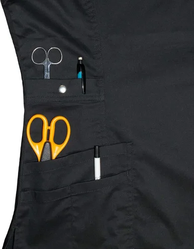 Vista 4 de Medgear - Conjunto de ropa quirúrgica para mujer con pantalones elásticos de 12 bolsillos