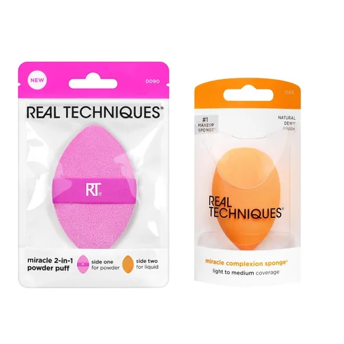 Vista 22 de Real Techniques Esponja milagrosa para la piel + Polvo de maquillaje 2 en 1, esponja para mezclar maquillaje y polvo de doble cara, para líquidos