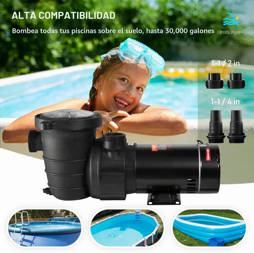 Vista 6 de VEVOR Bomba de piscina 1.5 HP 5280 GPH Max Flow Bomba de velocidad única