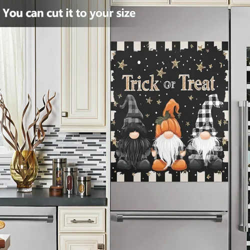 Vista 3 de Gnomos de truco o trato, cubierta magnética para lavavajillas, paneles de puerta con imán de calabaza, calcomanías para electrodomésticos