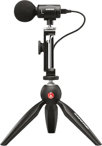 Vista 17 de Kit de video Shure MV88+ - Micrófono condensador estéreo digital para Apple y Android, con trípode Manfrotto PIXI, pinza para teléfono, montaje