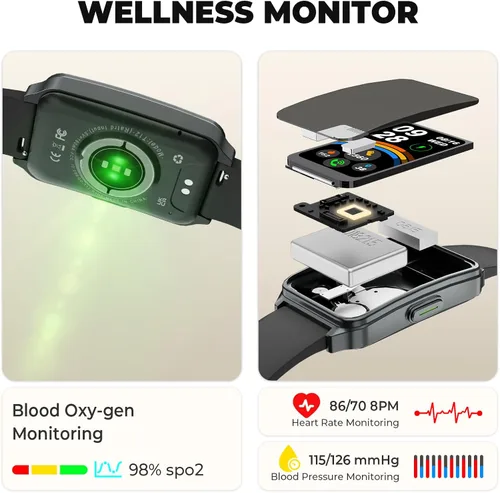 Vista 5 de Rastreador de fitness (Responder/Hacer llamada), reloj inteligente con monitor de frecuencia cardíaca 24/7, monitor de oxígeno en sangre Spo2