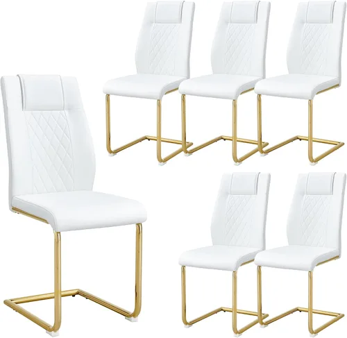 Vista 26 de Sillas De Comedor - Juego de 4 sillas de comedor modernas para cocina, con asiento tapizado de piel sintética, patas de metal con respaldo alto
