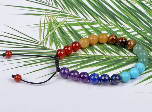 Vista 4 de AD Beads Natural Healing Power - Pulsera de macramé ajustable unisex con cuentas redondas de cristal de 7 chakras, 0.315 in