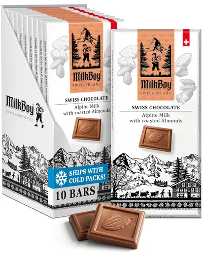 Vista 10 de Milkboy - Barras de chocolate con almendras suizas, chocolate con leche alpino suizo premium con almendras, todo natural, sin gluten, sin OMG
