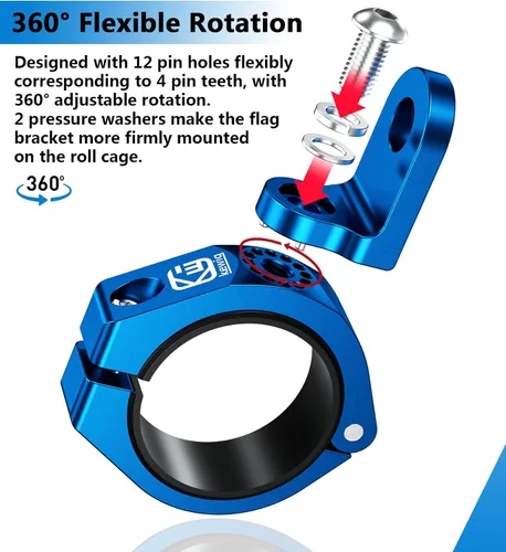Vista 7 de VAZESWIN 2 piezas de soportes de luz de látigo UTV, soportes de bandera UTV de aleación de aluminio resistente, soportes de montaje de barra de luz