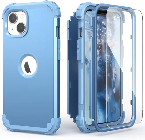 Vista 17 de IDweel - Funda para iPhone 15 con protector de pantalla de vidrio templado, 3 en 1 a prueba de golpes, delgada, híbrida, resistente, cubierta
