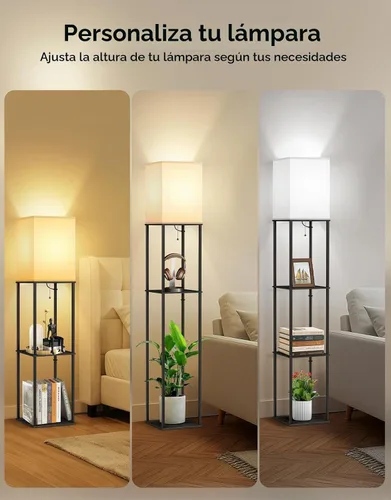 Vista 5 de OUTON Floor Lamp with Shelves, Modern Square Standing Shelf Lamp, Black Black & Square