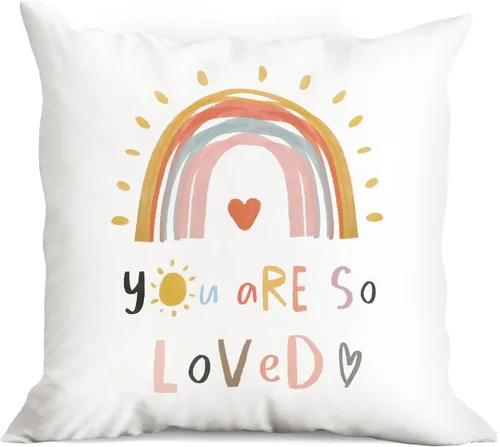 Vista 7 de You Are So Loved - Funda de almohada bohemia con diseño de arco iris, 18 x 18 pulgadas, funda de cojín decorativa para sofá, cama, decoración Color_1