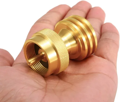 Vista 4 de Joywayus Adaptador ahorrador de latón macizo, convertidor de adaptador de propano redondo de 1 libra, botella pequeña universal para parrilla de gas
