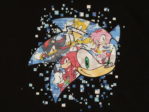 Vista 2 de Bioworld Sonic the Hedgehog Modern Character Group - Sudadera con capucha negra, Negro